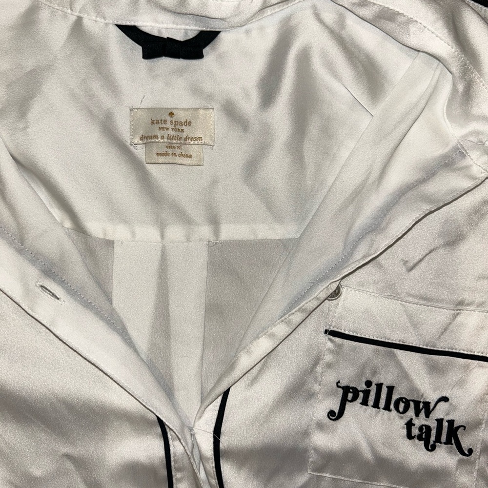 Kate Spade White Satin Pajama Top and bottoms